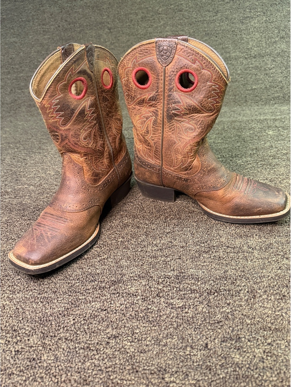 Ariat Kids Boots Size 3 Brown Leather Square Toe Western
